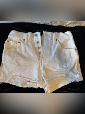 Levi's White Distressed Denim Shorts